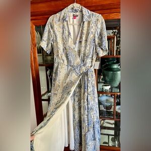 Vince Camuto Blue and Gold Paisley Wrap Around Midi Dress, size S-M, Beautiful